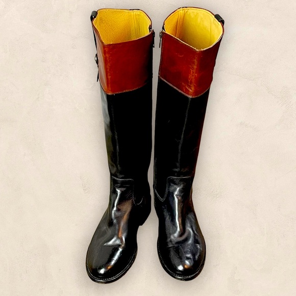 Frye Jayden Tall Button Riding Equestrian boots Black and cognac Extended Calf - Picture 6 of 14